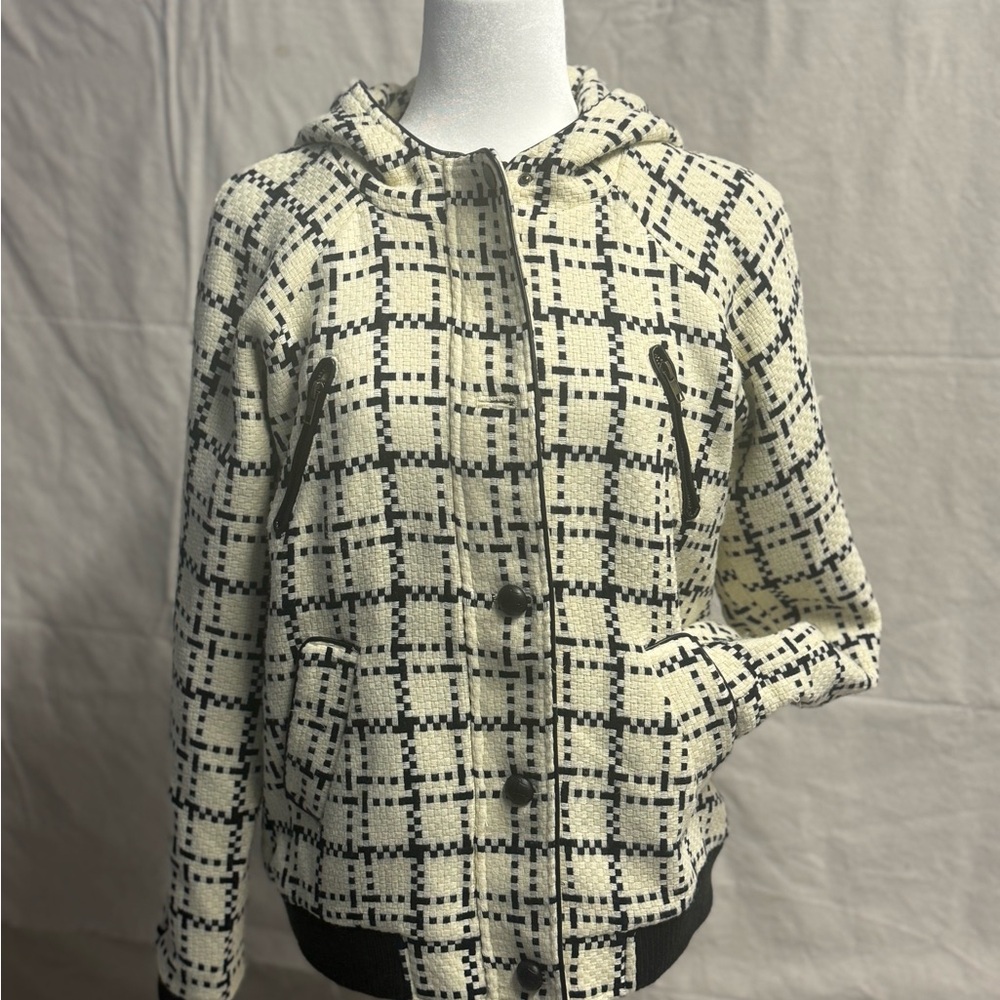 Chadwicks Cream and Black Plaid Bomber Jacket